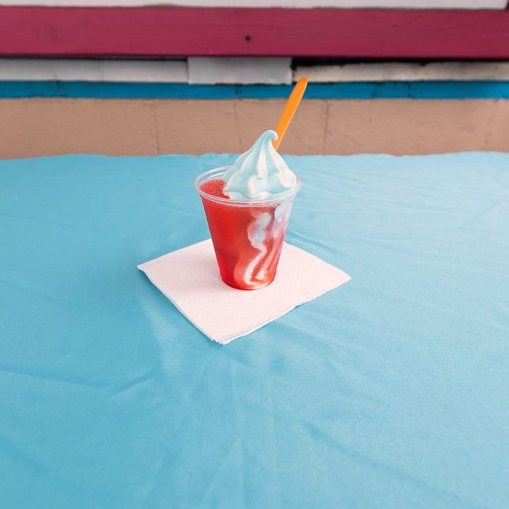 Red slush float with soft serve