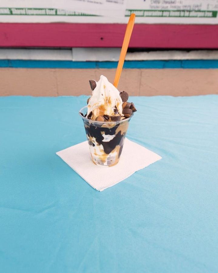 Hot fudge sundae with whipped cream
