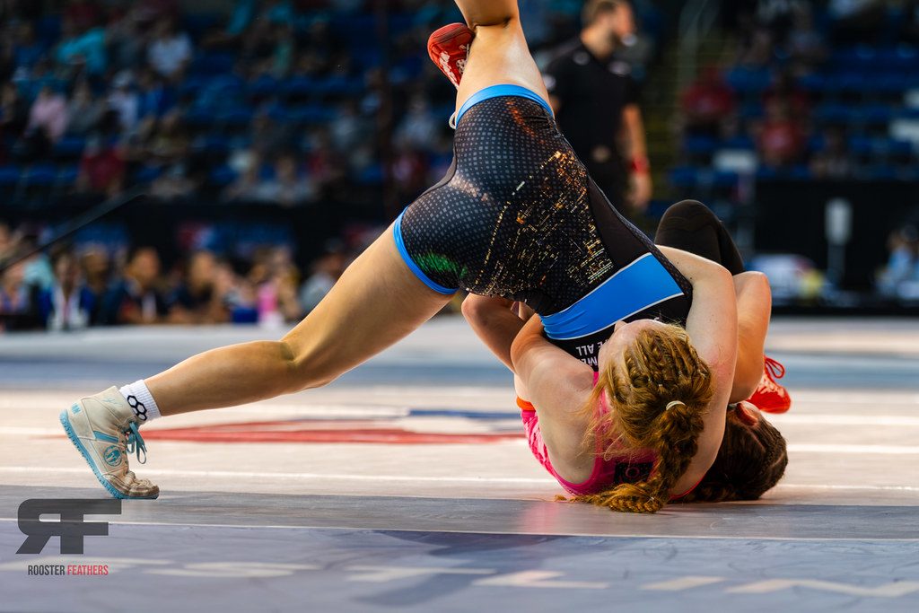 Wrestlers in a scramble